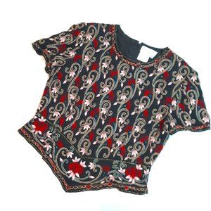 Vintage Papell Boutique Evening 100% Silk Embroidered Beaded Black Top Size XL